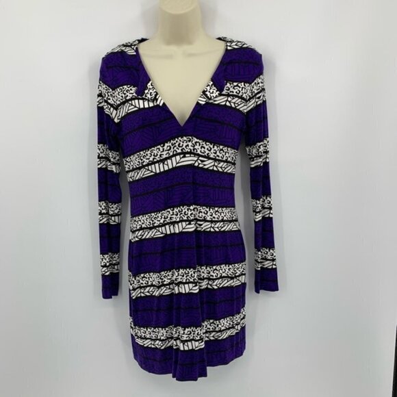 DVF Diane von Furstenberg Reina Arrow Bands tunic dress new purple stripe new 2 - Picture 2 of 6